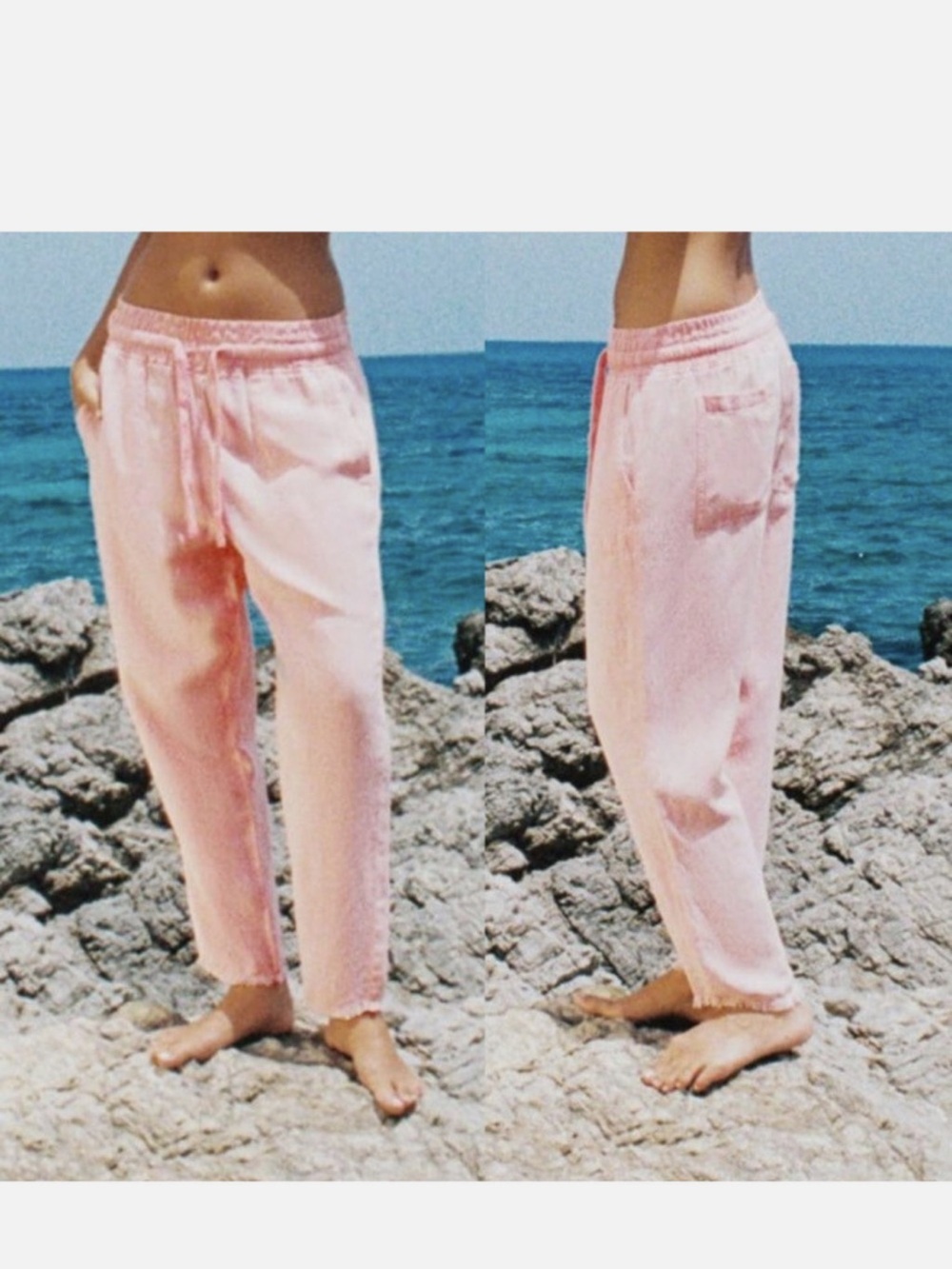 Zara Light Pink Drawstring Linen Blend Pants